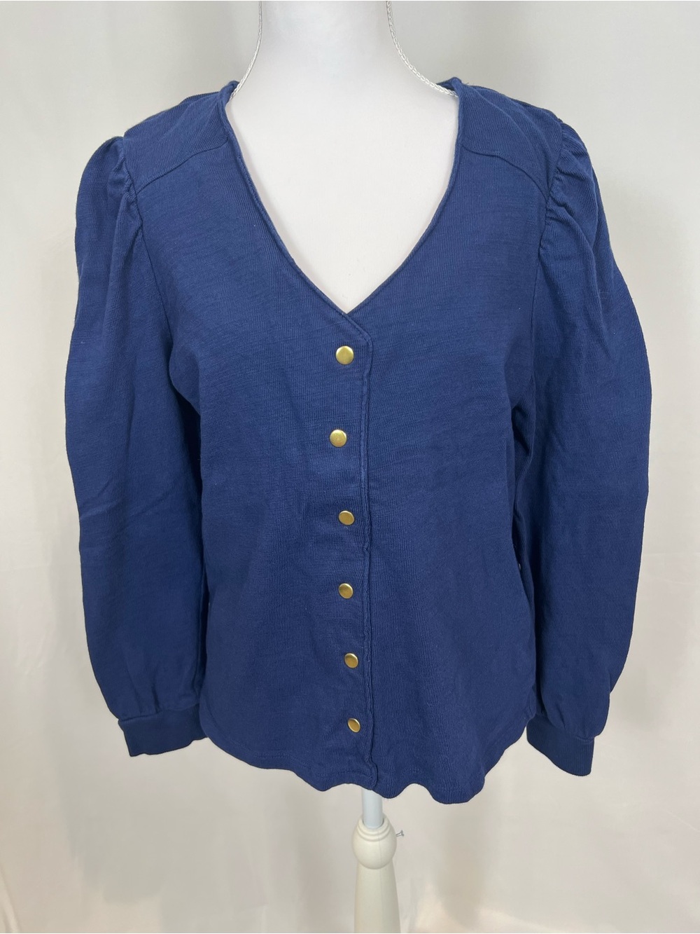 Sonoma Navy Button-Front V-Neck Blouse with Gold Buttons